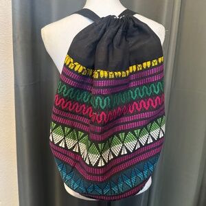 Embroidered drawstring backpack sack bag from Mexico